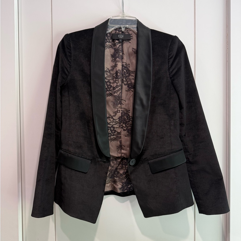 Tibi Black Velvet Blazer with Satin Lapel - Picture 2 of 8